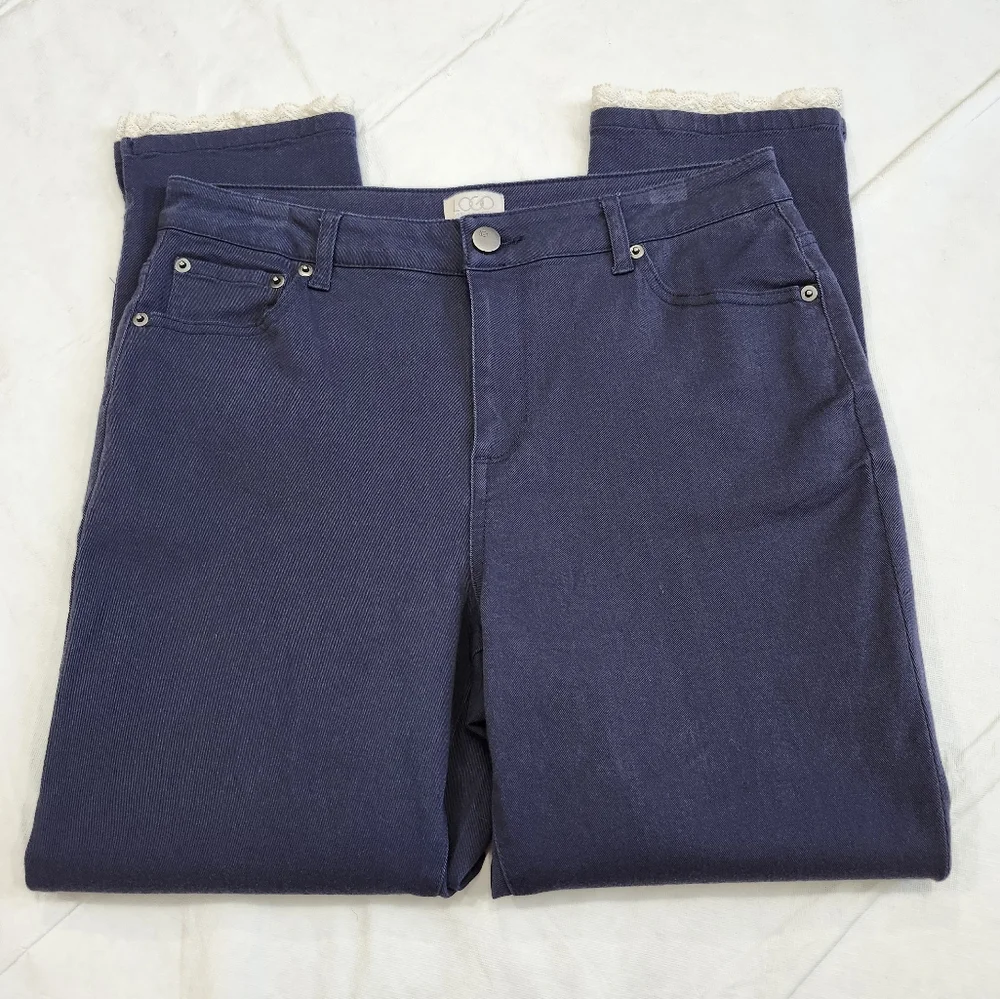 Logo Lori Goldstein Size 8 Lace Leg Hem Women's Navy Jeans